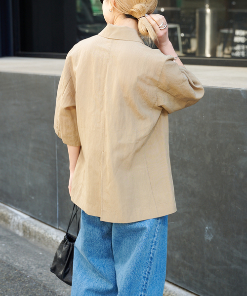 OUTDOOR PRODUCTS（アウトドアプロダクツ）の「リヨセルタイプライターハーフスリーブジャケット（その他アウター・レディース・ブラック/ベージュ・FREE）」の15枚目の写真