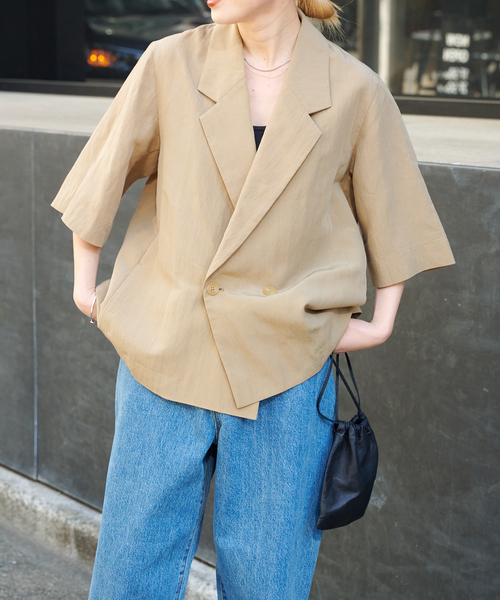 OUTDOOR PRODUCTS（アウトドアプロダクツ）の「リヨセルタイプライターハーフスリーブジャケット（その他アウター・レディース・ブラック/ベージュ・FREE）」の16枚目の写真