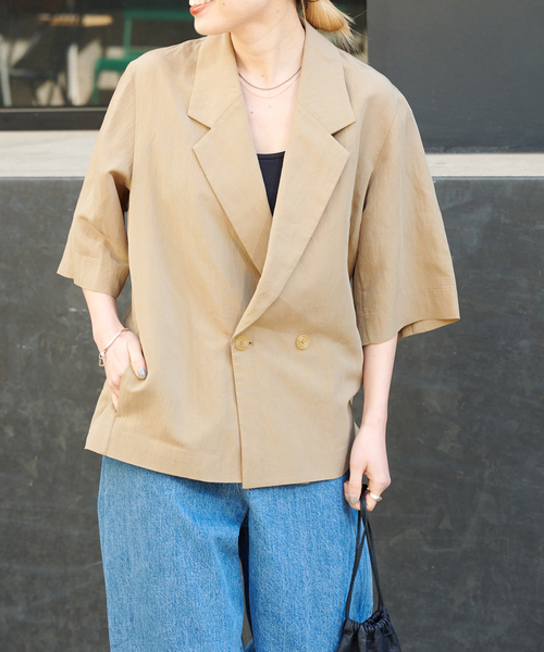 OUTDOOR PRODUCTS（アウトドアプロダクツ）の「リヨセルタイプライターハーフスリーブジャケット（その他アウター・レディース・ブラック/ベージュ・FREE）」の17枚目の写真