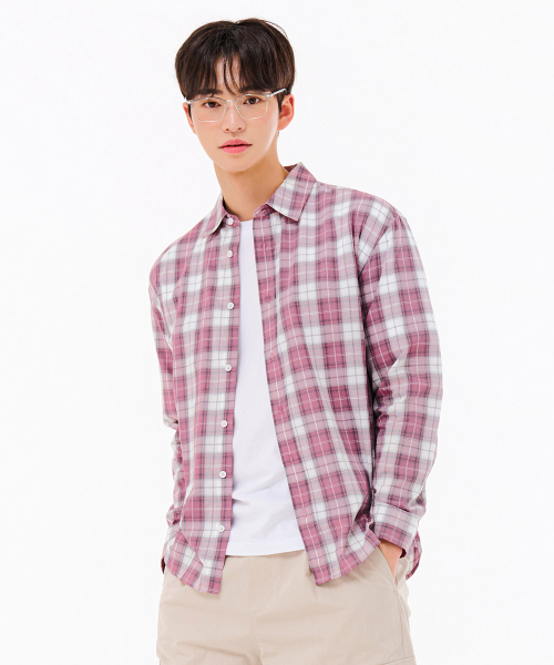 CHASECULT（チェイスカルト）の「共用ポプリンチェックシャツ-FARU5412B0P（シャツ/ブラウス・メンズ・PINK・90/100/95/105）」の2枚目の写真