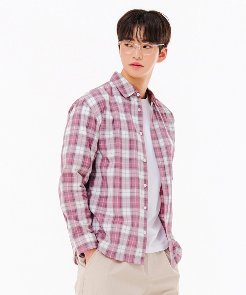CHASECULT（チェイスカルト）の「共用ポプリンチェックシャツ-FARU5412B0P（シャツ/ブラウス・メンズ・PINK・90/100/95/105）」の3枚目の写真