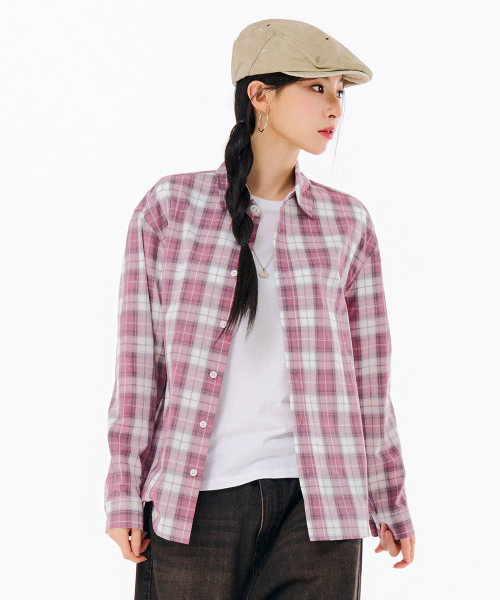 CHASECULT（チェイスカルト）の「共用ポプリンチェックシャツ-FARU5412B0P（シャツ/ブラウス・メンズ・PINK・90/100/95/105）」の4枚目の写真