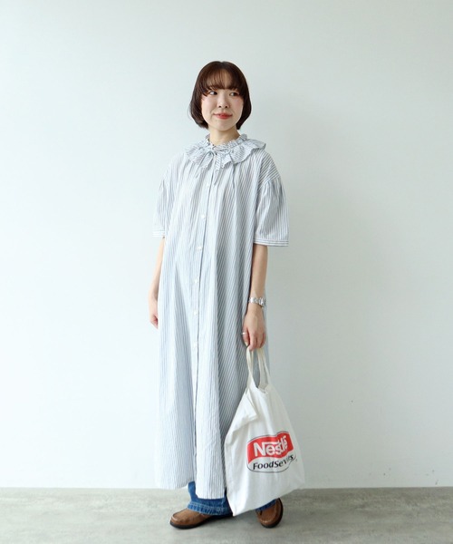 PAR ICI(パーリッシィ)の「【WEB限定】チェック/ストライプ ギャザーリボンワンピース(ワンピース・レディース・ブルー/オフホワイト/ブラック・FREE)」の7枚目の写真