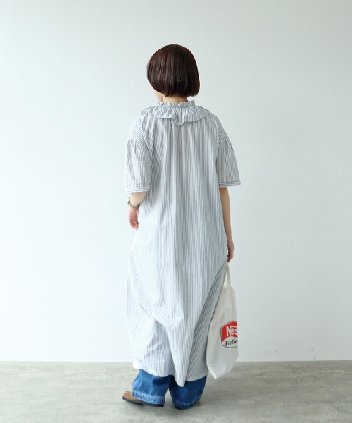PAR ICI(パーリッシィ)の「【WEB限定】チェック/ストライプ ギャザーリボンワンピース(ワンピース・レディース・ブルー/オフホワイト/ブラック・FREE)」の9枚目の写真