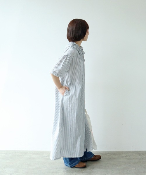 PAR ICI(パーリッシィ)の「【WEB限定】チェック/ストライプ ギャザーリボンワンピース(ワンピース・レディース・ブルー/オフホワイト/ブラック・FREE)」の10枚目の写真