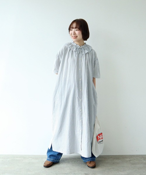 PAR ICI(パーリッシィ)の「【WEB限定】チェック/ストライプ ギャザーリボンワンピース(ワンピース・レディース・ブルー/オフホワイト/ブラック・FREE)」の5枚目の写真