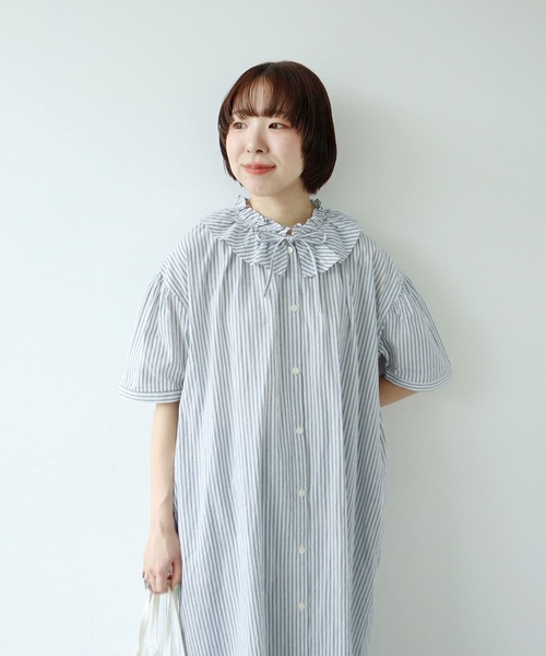 PAR ICI(パーリッシィ)の「【WEB限定】チェック/ストライプ ギャザーリボンワンピース(ワンピース・レディース・ブルー/オフホワイト/ブラック・FREE)」の11枚目の写真