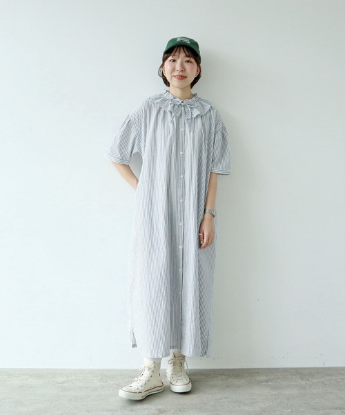 PAR ICI(パーリッシィ)の「【WEB限定】チェック/ストライプ ギャザーリボンワンピース(ワンピース・レディース・ブルー/オフホワイト/ブラック・FREE)」の16枚目の写真