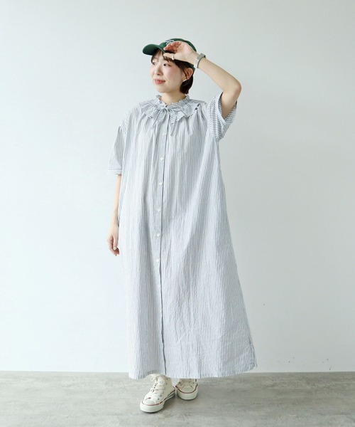 PAR ICI(パーリッシィ)の「【WEB限定】チェック/ストライプ ギャザーリボンワンピース(ワンピース・レディース・ブルー/オフホワイト/ブラック・FREE)」の18枚目の写真