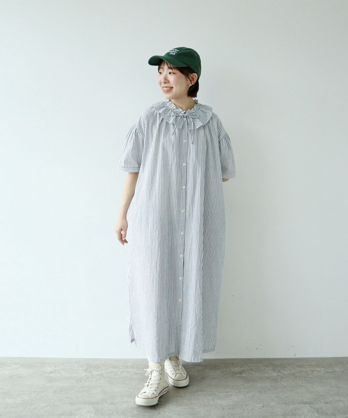 PAR ICI(パーリッシィ)の「【WEB限定】チェック/ストライプ ギャザーリボンワンピース(ワンピース・レディース・ブルー/オフホワイト/ブラック・FREE)」の17枚目の写真