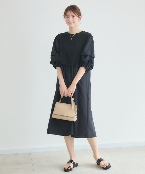 KATHARINE ROSS（キャサリンロス）の「【KATHARINE ROSS】カットタフタ袖タックワンピース（ワンピース・レディース・キャメル/チャコールグレー・FREE）」の3枚目の写真