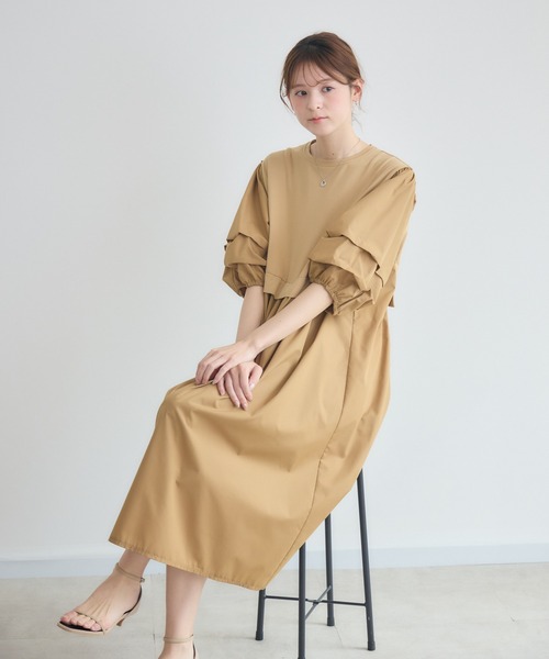 KATHARINE ROSS（キャサリンロス）の「【KATHARINE ROSS】カットタフタ袖タックワンピース（ワンピース・レディース・キャメル/チャコールグレー・FREE）」の14枚目の写真