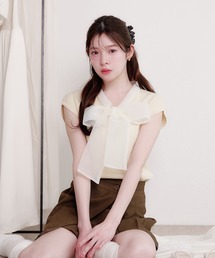 fupel（フぺル）の「organdy ribbon knit tops / オーガンジーリボンニットトップス（ニット/セーター）」
