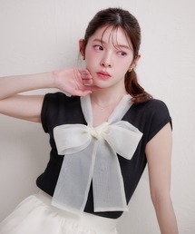 fupel（フぺル）の「organdy ribbon knit tops / オーガンジーリボンニットトップス（ニット/セーター）」