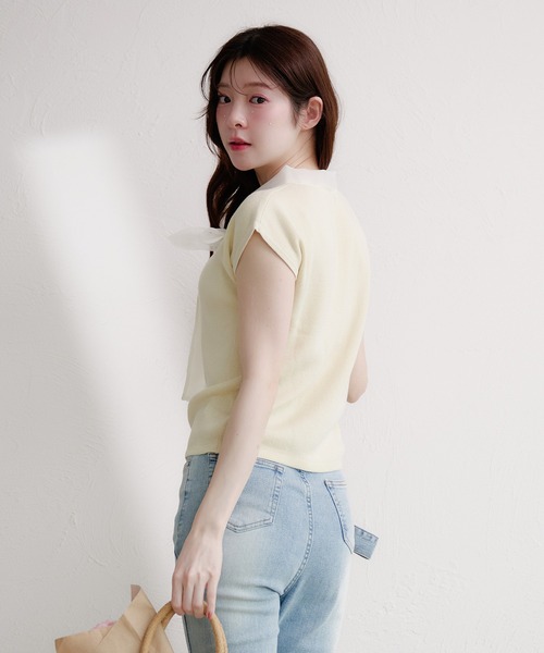 fupel(フぺル)の「organdy ribbon knit tops / オーガンジーリボンニットトップス(ニット/セーター・レディース・ブラック/アイボリー・FREE)」の10枚目の写真