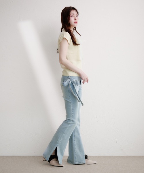 fupel(フぺル)の「organdy ribbon knit tops / オーガンジーリボンニットトップス(ニット/セーター・レディース・ブラック/アイボリー・FREE)」の6枚目の写真