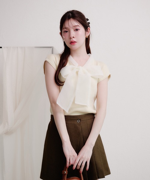 fupel(フぺル)の「organdy ribbon knit tops / オーガンジーリボンニットトップス(ニット/セーター・レディース・ブラック/アイボリー・FREE)」の12枚目の写真
