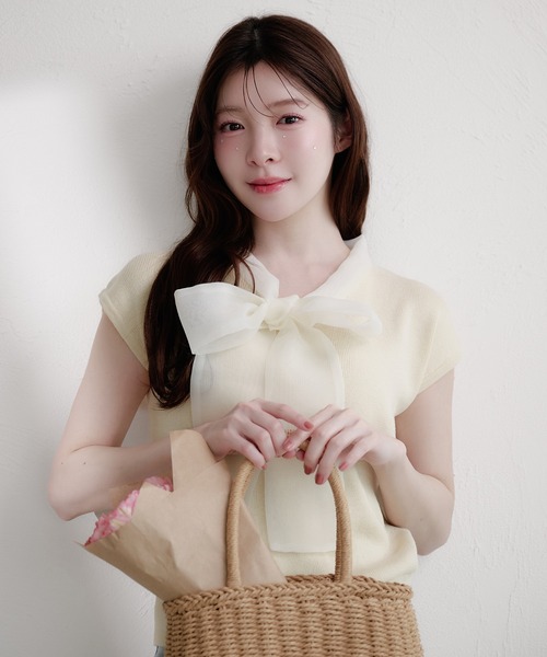 fupel(フぺル)の「organdy ribbon knit tops / オーガンジーリボンニットトップス(ニット/セーター・レディース・ブラック/アイボリー・FREE)」の20枚目の写真