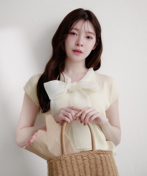 fupel(フぺル)の「organdy ribbon knit tops / オーガンジーリボンニットトップス(ニット/セーター・レディース・ブラック/アイボリー・FREE)」の21枚目の写真
