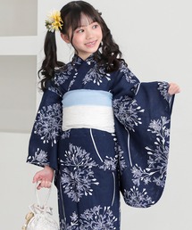 KIMONOMACHI（キモノマチ）の「ガールズ浴衣 子供浴衣2点セット （綿浴衣＋しわ兵児帯）　貝殻　金魚　星柄　花柄　フラワー　120cm/130cm/140cm/150cm　キッズ浴衣　ジュニア浴衣 女の子 子供浴衣2点セット 低身長浴衣（浴衣）」