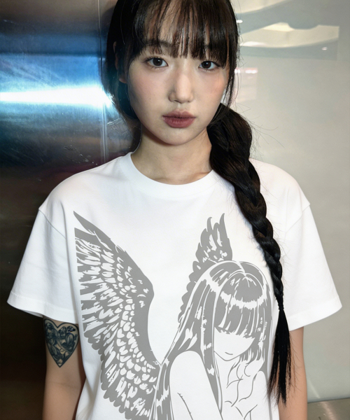 GRAVER（グレーバー）の「[ユニセックス]HALO 半袖Tシャツ_4色（Tシャツ/カットソー・レディース・ホワイト/チャコールグレー/ブラック/サンドベージュ・SMALL/MEDIUM/LARGE）」の9枚目の写真