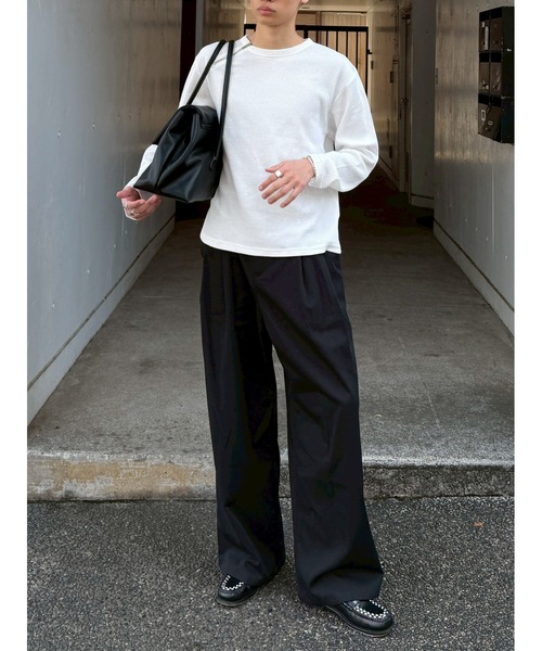 Chikashitsu +(チカシツプラス)の「【Chikashitsu +】2 tuck straight slacks / 【チカシツプラス】2タックストレートスラックス(スラックス・メンズ・ブラック・L/M/S)」の3枚目の写真