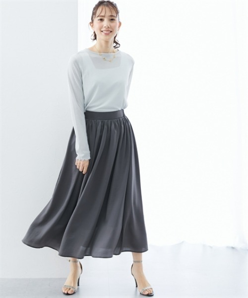 7days Life Styling(セブンデイズライフスタイリング)の「ヴィンテージサテンプリーツロングスカート(スカート・レディース・ブラック/グレー・3L/LL/L/M)」の3枚目の写真