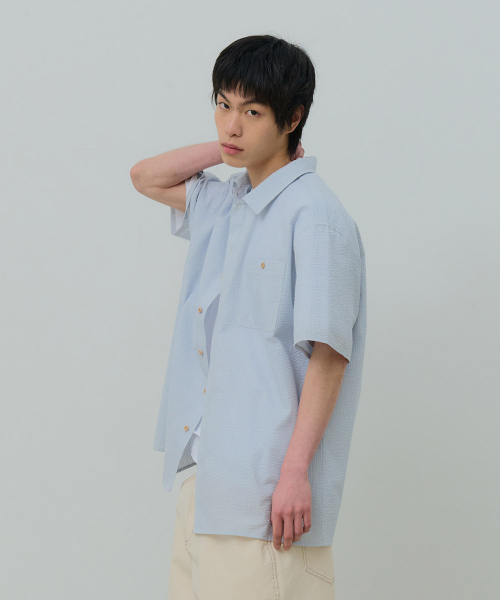 DESIRED（デシレッド）の「ストライプ半袖シャツ-FBSK5502D0D（シャツ/ブラウス・メンズ・スカイブルー・MEDIUM/LARGE/X-LARGE）」の3枚目の写真