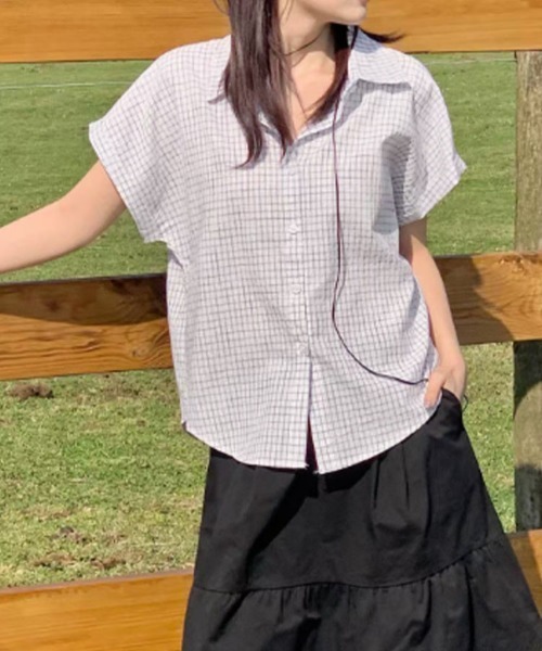 SallyLunn(サリーラン)の「ゆるシルエットグラフチェック半袖シャツ(シャツ/ブラウス・レディース・ブルー/ホワイト/アイボリー/ピンク・LARGE/MEDIUM)」の10枚目の写真