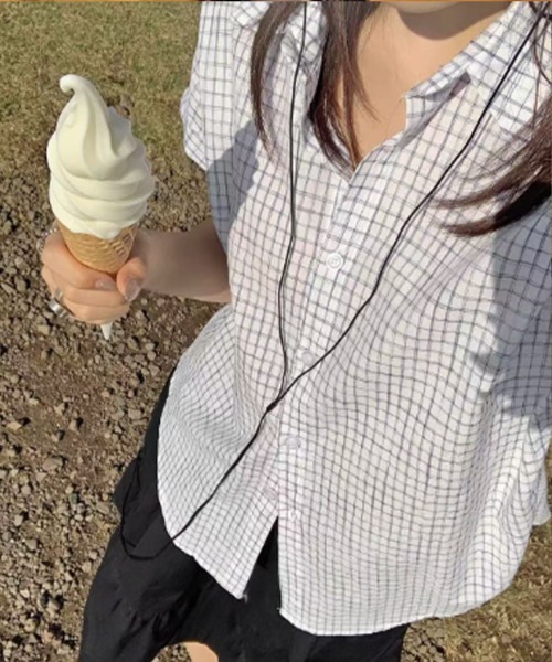 SallyLunn(サリーラン)の「ゆるシルエットグラフチェック半袖シャツ(シャツ/ブラウス・レディース・ブルー/ホワイト/アイボリー/ピンク・LARGE/MEDIUM)」の13枚目の写真