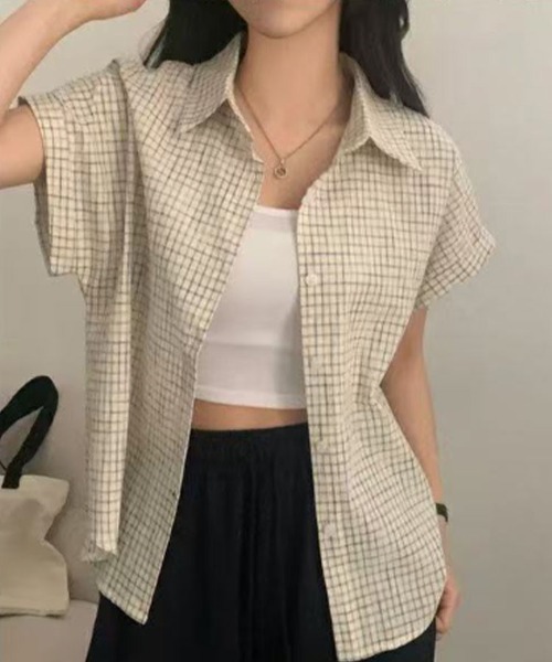 SallyLunn(サリーラン)の「ゆるシルエットグラフチェック半袖シャツ(シャツ/ブラウス・レディース・ブルー/ホワイト/アイボリー/ピンク・LARGE/MEDIUM)」の16枚目の写真