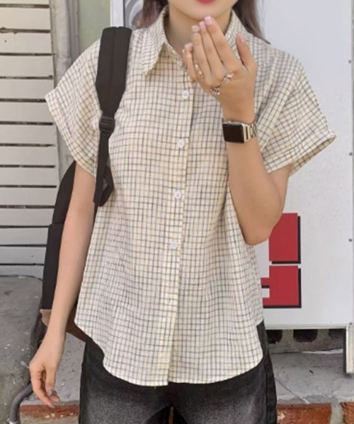 SallyLunn(サリーラン)の「ゆるシルエットグラフチェック半袖シャツ(シャツ/ブラウス・レディース・ブルー/ホワイト/アイボリー/ピンク・LARGE/MEDIUM)」の18枚目の写真