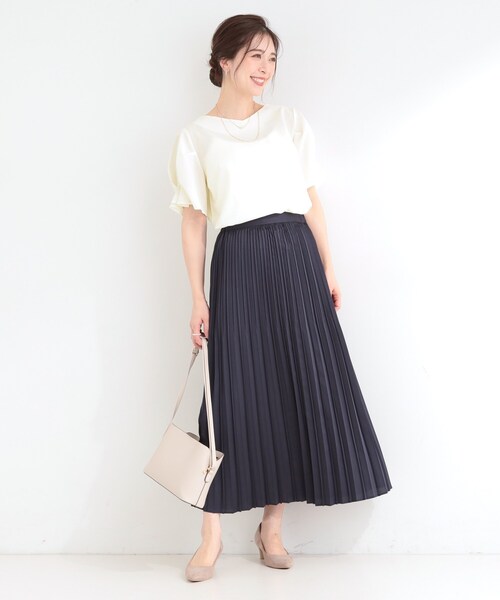 SHOO・LA・RUE(シューラルー)の「【洗濯後しわになりにくい/UV/S-LL】二の腕が隠れる 吸水速乾お袖タックブラウス(シャツ/ブラウス・レディース・ネイビー系2/オフホワイト/ネイビー・04/03/02/01)」の14枚目の写真
