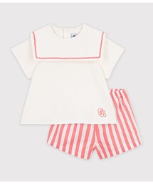 PETIT BATEAU | セーラーカラーベビー2点セット(シャツ/ブラウス)