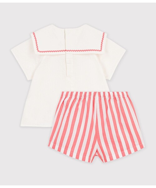 PETIT BATEAU(プチバトー)の「セーラーカラーベビー2点セット(シャツ/ブラウス・キッズ・オレンジ系その他・12MONTH/18MONTH/24MONTH/36MONTH)」の3枚目の写真