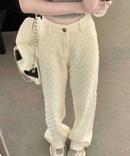 ampm(エーエムピーエム)の「ジャガードチェックイージーワイドパンツ(その他パンツ・レディース・ホワイト・L/M)」の3枚目の写真