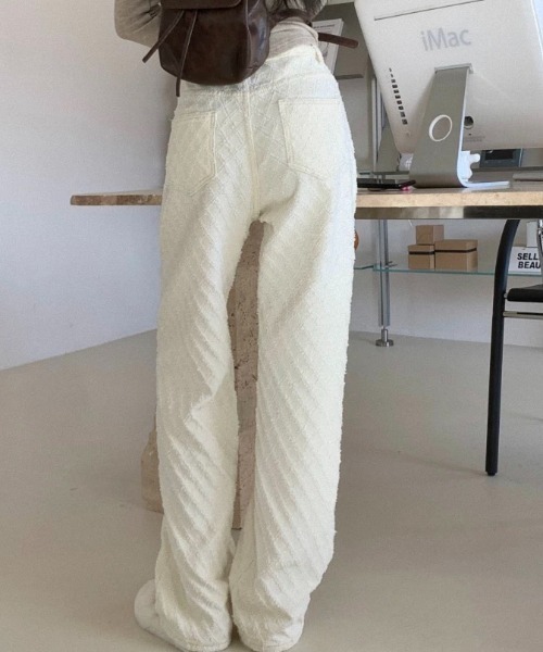 ampm(エーエムピーエム)の「ジャガードチェックイージーワイドパンツ(その他パンツ・レディース・ホワイト・L/M)」の6枚目の写真