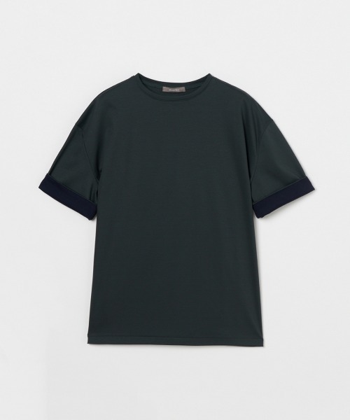 HELIOPOLE(エリオポール)の「COTTON CONTRAST CUFF TEE(Tシャツ/カットソー・レディース・ダークグリーン/ライトグレー・38)」の2枚目の写真