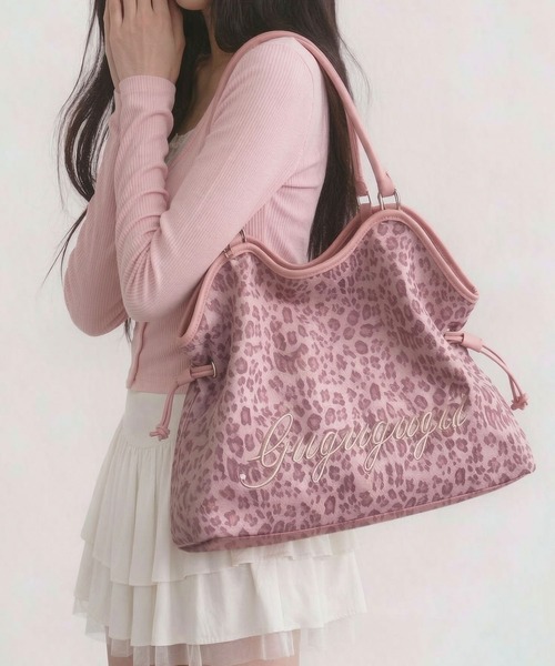 LA VORAGINE(ラ ヴォラジネ)の「ドット.レオパード柄 ロゴ 大容量 トートバッグ チャームなし(トートバッグ・レディース・ピンク/ブラウン/ピンク系1/グレー/ブラック・FREE)」の5枚目の写真