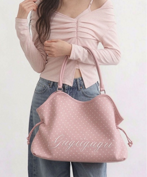 LA VORAGINE(ラ ヴォラジネ)の「ドット.レオパード柄 ロゴ 大容量 トートバッグ チャームなし(トートバッグ・レディース・ピンク/ブラウン/ピンク系1/グレー/ブラック・FREE)」の4枚目の写真