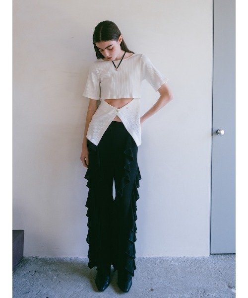 sahara(サハラ)の「2way Half Sleeve Top|2way半袖カットソー(Tシャツ/カットソー・レディース・アイボリー/ブラック/ライトグリーン・FREE)」の6枚目の写真
