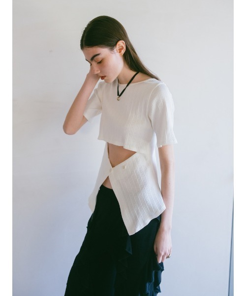 sahara(サハラ)の「2way Half Sleeve Top|2way半袖カットソー(Tシャツ/カットソー・レディース・アイボリー/ブラック/ライトグリーン・FREE)」の7枚目の写真