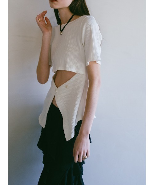 sahara(サハラ)の「2way Half Sleeve Top|2way半袖カットソー(Tシャツ/カットソー・レディース・アイボリー/ブラック/ライトグリーン・FREE)」の8枚目の写真