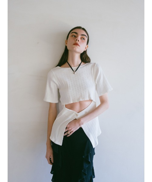 sahara(サハラ)の「2way Half Sleeve Top|2way半袖カットソー(Tシャツ/カットソー・レディース・アイボリー/ブラック/ライトグリーン・FREE)」の4枚目の写真