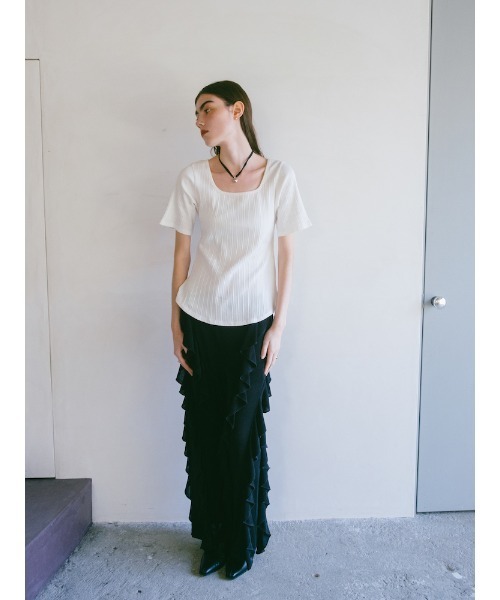 sahara(サハラ)の「2way Half Sleeve Top|2way半袖カットソー(Tシャツ/カットソー・レディース・アイボリー/ブラック/ライトグリーン・FREE)」の12枚目の写真