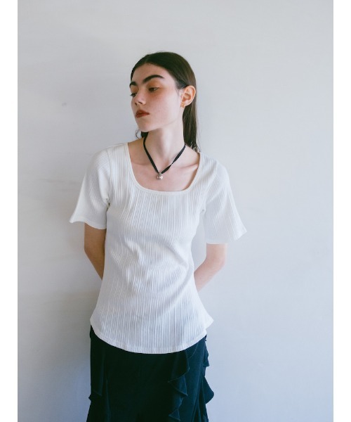 sahara(サハラ)の「2way Half Sleeve Top|2way半袖カットソー(Tシャツ/カットソー・レディース・アイボリー/ブラック/ライトグリーン・FREE)」の13枚目の写真