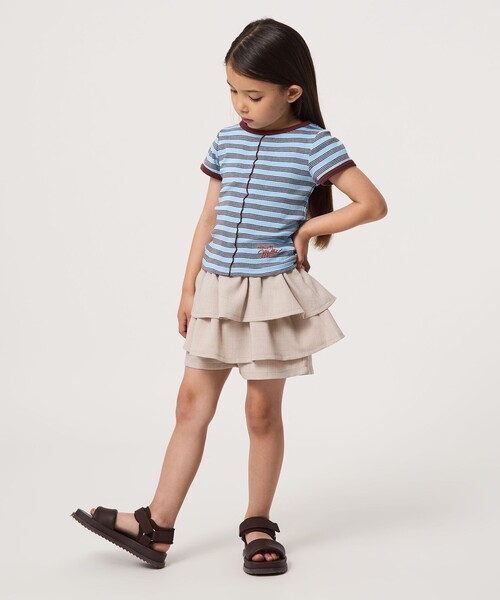 green label relaxing(グリーンレーベルリラクシング)の「リネンライク フリル キュロット / キッズ 100cm-130cm(デニムパンツ・キッズ・ベージュ/コバルトブルー・110cm/120cm/100cm/130cm)」の3枚目の写真