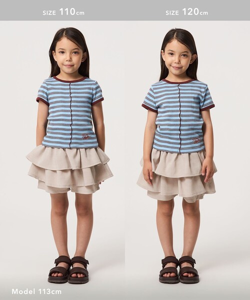 green label relaxing(グリーンレーベルリラクシング)の「リネンライク フリル キュロット / キッズ 100cm-130cm(デニムパンツ・キッズ・ベージュ/コバルトブルー・110cm/120cm/100cm/130cm)」の4枚目の写真