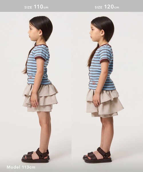 green label relaxing(グリーンレーベルリラクシング)の「リネンライク フリル キュロット / キッズ 100cm-130cm(デニムパンツ・キッズ・ベージュ/コバルトブルー・110cm/120cm/100cm/130cm)」の5枚目の写真