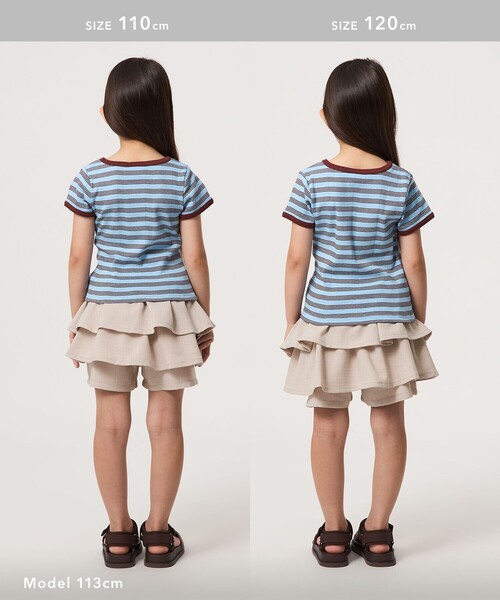 green label relaxing(グリーンレーベルリラクシング)の「リネンライク フリル キュロット / キッズ 100cm-130cm(デニムパンツ・キッズ・ベージュ/コバルトブルー・110cm/120cm/100cm/130cm)」の6枚目の写真